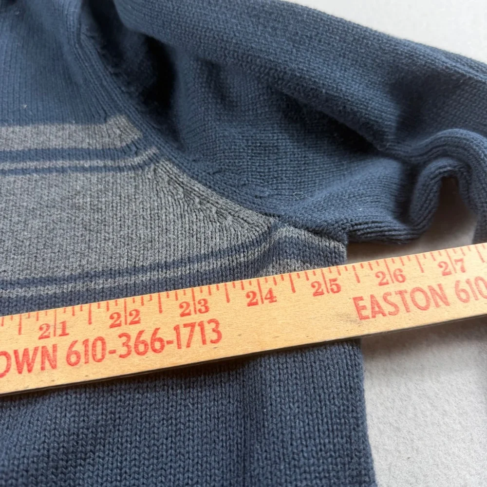 Eddie Bauer Mens XL Navy Blue Grey Stripe 1/4 Zip Cotton Knit Sweater 14303121